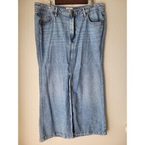 Lane Bryant Size 16 Denim Maxi Skirt Light Wash Front Slit Long Jean Skirt Y2K